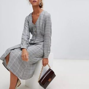 New Look Grey Checked Button-Front Midi Dress